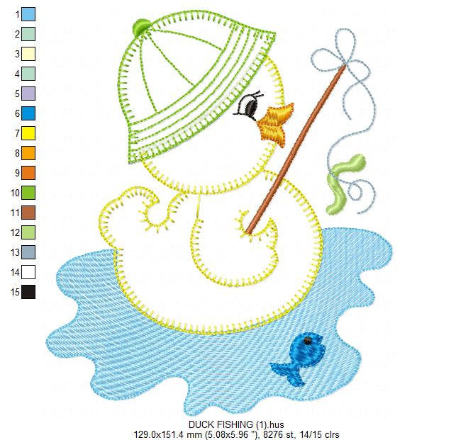 Fishing Duck embroidery design - Lake Water Animal embroidery designs machine embroidery pattern - Ducks applique design - instant download