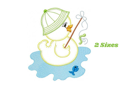 Fishing Duck embroidery design - Lake Water Animal embroidery designs machine embroidery pattern - Ducks applique design - instant download