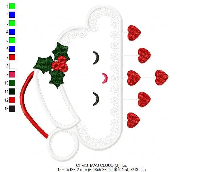 Xmas embroidery designs - Cloud embroidery design machine embroidery pattern - Christmas embroidery file - instant download Christmas design Marcia Embroidery