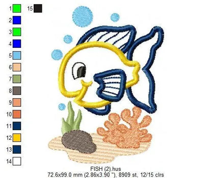 Golden fish embroidery designs - aquarium embroidery design machine embroidery pattern - children embroidery file - fishbowl applique design Marcia Embroidery