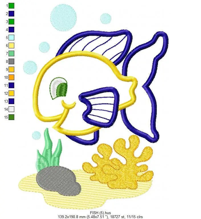 Golden fish embroidery designs - aquarium embroidery design machine embroidery pattern - children embroidery file - fishbowl applique design Marcia Embroidery