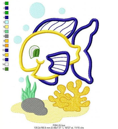 Golden fish embroidery designs - aquarium embroidery design machine embroidery pattern - children embroidery file - fishbowl applique design Marcia Embroidery
