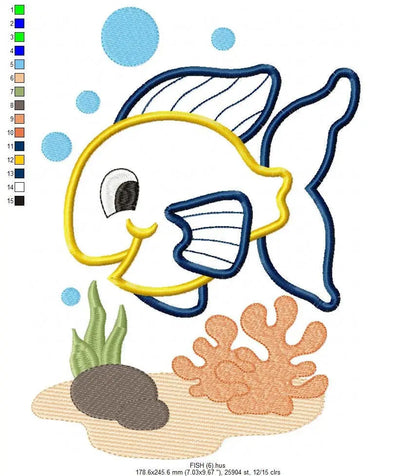 Golden fish embroidery designs - aquarium embroidery design machine embroidery pattern - children embroidery file - fishbowl applique design Marcia Embroidery