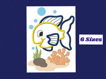 Golden fish embroidery designs - aquarium embroidery design machine embroidery pattern - children embroidery file - fishbowl applique design Marcia Embroidery