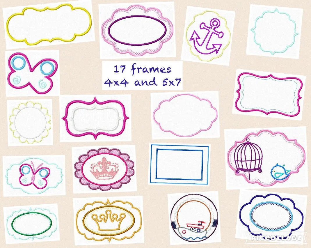 Frame embroidery designs set - Frame Applique Design Machine embroidery design - tag embroidery file - instant download anchor butterfly Marcia Embroidery