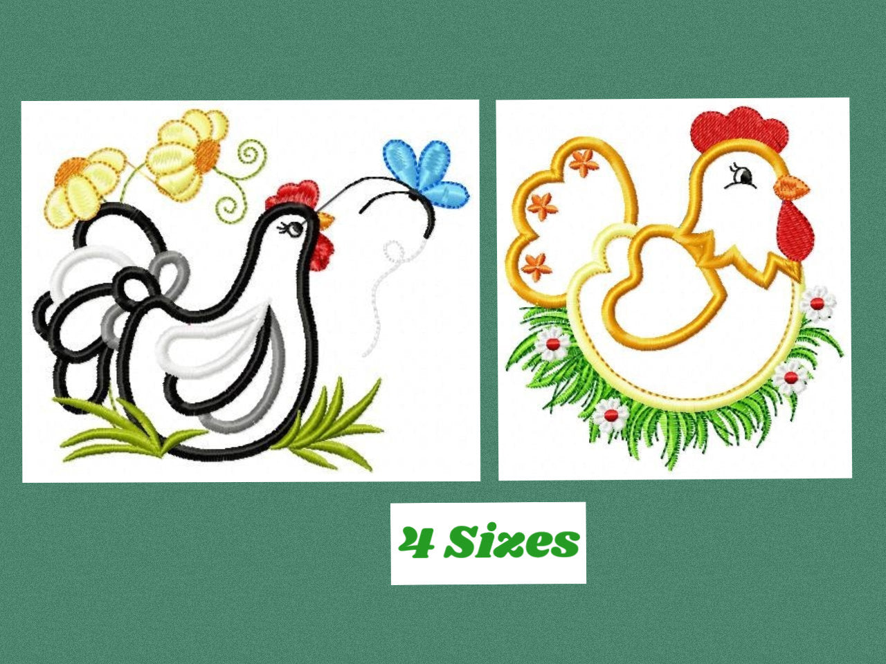 Chicken embroidery designs - Rooster embroidery design machine embroidery pattern - Kitchen towel embroidery file - Farm animals applique
