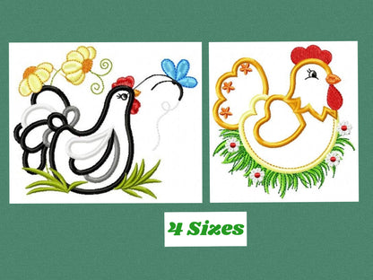 Chicken embroidery designs - Rooster embroidery design machine embroidery pattern - Kitchen towel embroidery file - Farm animals applique