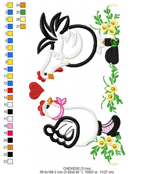 Chicken embroidery designs - Rooster embroidery design machine embroidery - Kitchen towel embroidery file - farm hen embroidery pattern pes
