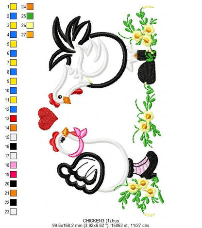 Chicken embroidery designs - Rooster embroidery design machine embroidery - Kitchen towel embroidery file - farm hen embroidery pattern pes