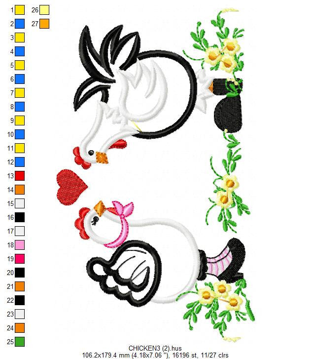 Chicken embroidery designs - Rooster embroidery design machine embroidery - Kitchen towel embroidery file - farm hen embroidery pattern pes