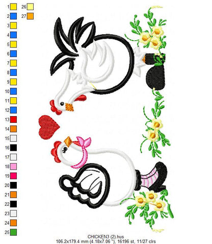 Chicken embroidery designs - Rooster embroidery design machine embroidery - Kitchen towel embroidery file - farm hen embroidery pattern pes