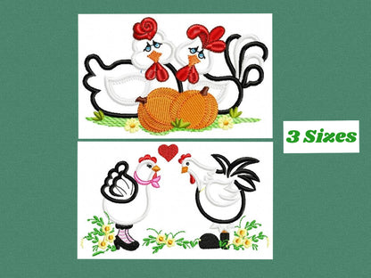 Chicken embroidery designs - Rooster embroidery design machine embroidery - Kitchen towel embroidery file - farm hen embroidery pattern pes