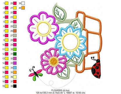Flower Pots embroidery designs - Floral Vases embroidery design machine embroidery pattern - Garden Ladybug Butterfly - Instant download pes