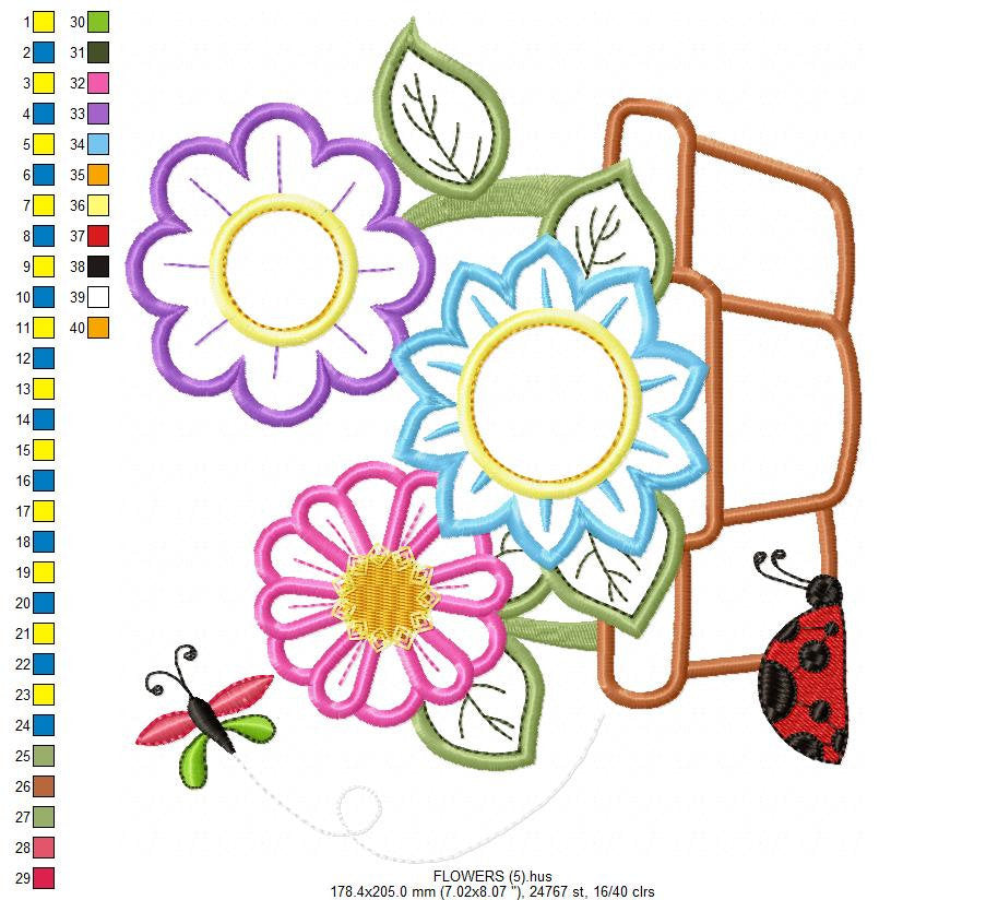 Flower Pots embroidery designs - Floral Vases embroidery design machine embroidery pattern - Garden Ladybug Butterfly - Instant download pes