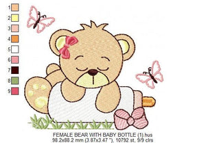 Baby Bear with bottle embroidery designs - Sleeping Teddy embroidery design machine embroidery pattern - Boy and girl - Instant download pes