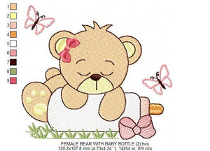 Baby Bear with bottle embroidery designs - Sleeping Teddy embroidery design machine embroidery pattern - Boy and girl - Instant download pes