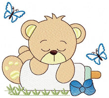 Carica l&#39;immagine nel visualizzatore di Gallery, Baby Bear with bottle embroidery designs - Sleeping Teddy embroidery design machine embroidery pattern - Boy and girl - Instant download pes
