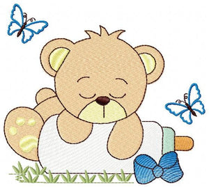 Baby Bear with bottle embroidery designs - Sleeping Teddy embroidery design machine embroidery pattern - Boy and girl - Instant download pes