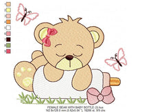 Carica l&#39;immagine nel visualizzatore di Gallery, Baby Bear with bottle embroidery designs - Sleeping Teddy embroidery design machine embroidery pattern - Boy and girl - Instant download pes
