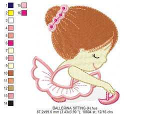 Ballerina embroidery designs - Ballet dancer embroidery design machine embroidery pattern - Girl tutu flowers - Instant download pes jef dst