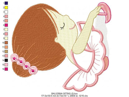 Ballerina embroidery designs - Ballet dancer embroidery design machine embroidery pattern - Girl tutu flowers - Instant download pes jef dst Marcia Embroidery