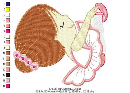 Ballerina embroidery designs - Ballet dancer embroidery design machine embroidery pattern - Girl tutu flowers - Instant download pes jef dst Marcia Embroidery