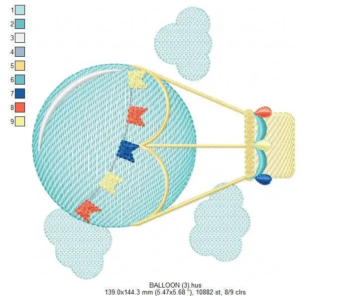 Balloon embroidery designs - Hot air balloon embroidery design machine embroidery pattern - Sky clouds embroidery file - instant download Marcia Embroidery