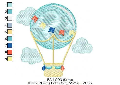 Balloon embroidery designs - Hot air balloon embroidery design machine embroidery pattern - Sky clouds embroidery file - instant download Marcia Embroidery