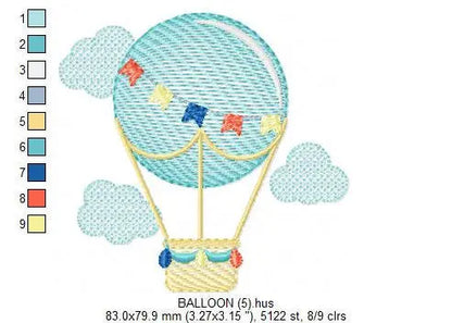 Balloon embroidery designs - Hot air balloon embroidery design machine embroidery pattern - Sky clouds embroidery file - instant download Marcia Embroidery