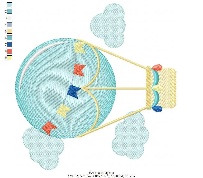 Balloon embroidery designs - Hot air balloon embroidery design machine embroidery pattern - Sky clouds embroidery file - instant download Marcia Embroidery