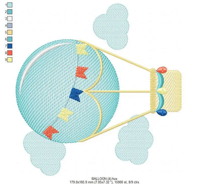Balloon embroidery designs - Hot air balloon embroidery design machine embroidery pattern - Sky clouds embroidery file - instant download Marcia Embroidery