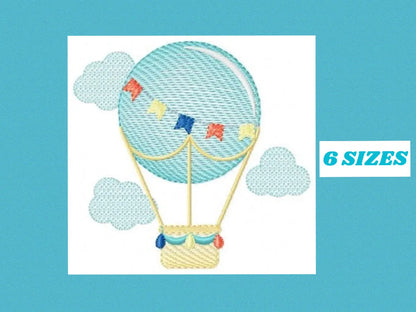 Balloon embroidery designs - Hot air balloon embroidery design machine embroidery pattern - Sky clouds embroidery file - instant download Marcia Embroidery