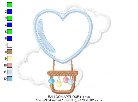 Balloon embroidery designs - Hot air balloon embroidery design machine embroidery pattern - Sky embroidery file - Heart embroidery applique Marcia Embroidery