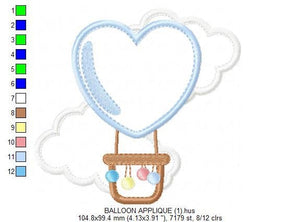 Balloon embroidery designs - Hot air balloon embroidery design machine embroidery pattern - Sky embroidery file - Heart embroidery applique