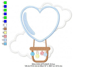 Balloon embroidery designs - Hot air balloon embroidery design machine embroidery pattern - Sky embroidery file - Heart embroidery applique