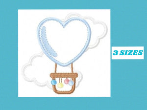 Balloon embroidery designs - Hot air balloon embroidery design machine embroidery pattern - Sky embroidery file - Heart embroidery applique