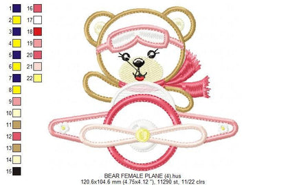Pilot Bear embroidery designs - Plane embroidery design machine embroidery pattern - Teddy bear applique design girl - baby embroidery file