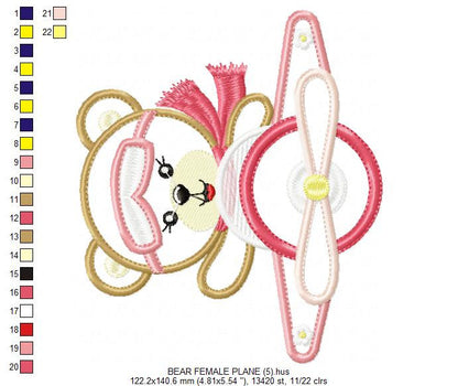 Pilot Bear embroidery designs - Plane embroidery design machine embroidery pattern - Teddy bear applique design girl - baby embroidery file