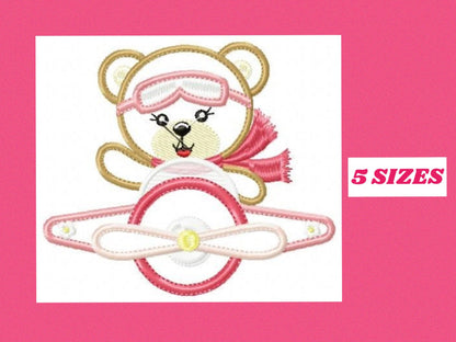 Pilot Bear embroidery designs - Plane embroidery design machine embroidery pattern - Teddy bear applique design girl - baby embroidery file