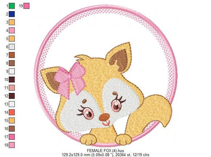Fox with frame embroidery designs - Boy and Girl Redfox machine embroidery pattern - Woodland animal embroidery - Instant download pes jef Marcia Embroidery