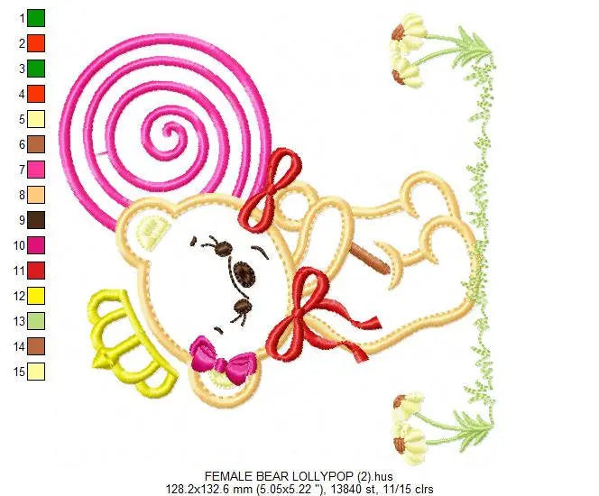 Bear embroidery designs - Teddy embroidery design machine embroidery pattern - Bear with lollipop embroidery - Bear applique design baby Marcia Embroidery