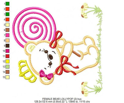 Bear embroidery designs - Teddy embroidery design machine embroidery pattern - Bear with lollipop embroidery - Bear applique design baby Marcia Embroidery