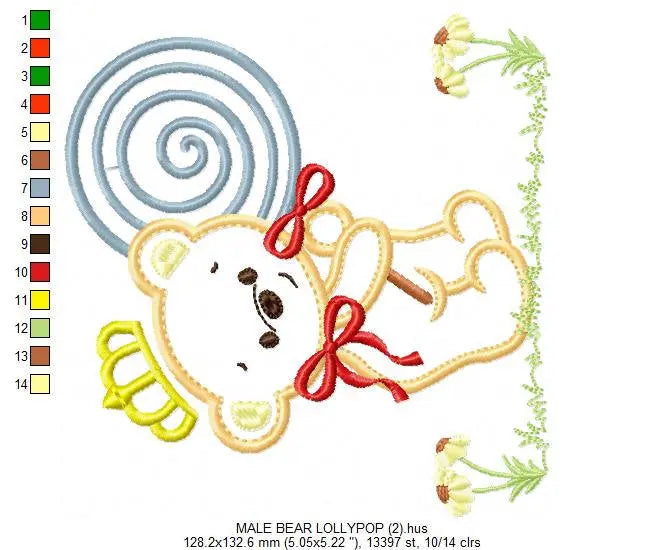 Bear embroidery designs - Teddy embroidery design machine embroidery pattern - Bear with lollipop embroidery - Bear applique design baby Marcia Embroidery