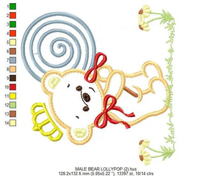 Bear embroidery designs - Teddy embroidery design machine embroidery pattern - Bear with lollipop embroidery - Bear applique design baby Marcia Embroidery