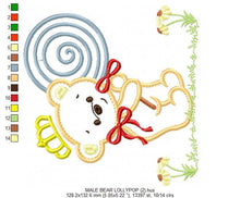 Laden Sie das Bild in den Galerie-Viewer, Bear embroidery designs - Teddy embroidery design machine embroidery pattern - Bear with lollipop embroidery - Bear applique design baby
