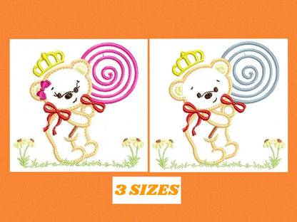 Bear embroidery designs - Teddy embroidery design machine embroidery pattern - Bear with lollipop embroidery - Bear applique design baby Marcia Embroidery