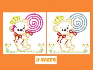 Bear embroidery designs - Teddy embroidery design machine embroidery pattern - Bear with lollipop embroidery - Bear applique design baby