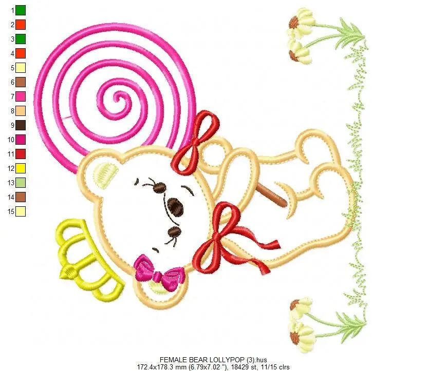 Bear embroidery designs - Teddy embroidery design machine embroidery pattern - Bear with lollipop embroidery - Bear applique design baby Marcia Embroidery