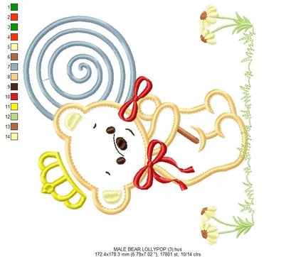 Bear embroidery designs - Teddy embroidery design machine embroidery pattern - Bear with lollipop embroidery - Bear applique design baby Marcia Embroidery