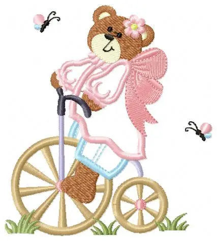 Bear embroidery designs - Teddy embroidery design machine embroidery pattern - Angel bear in a bike embroidery - Bear applique design baby Marcia Embroidery